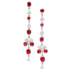 6.03 Carat GIA Certified Burma No Heat Vivid Red Ruby and Diamond Gold Earrings