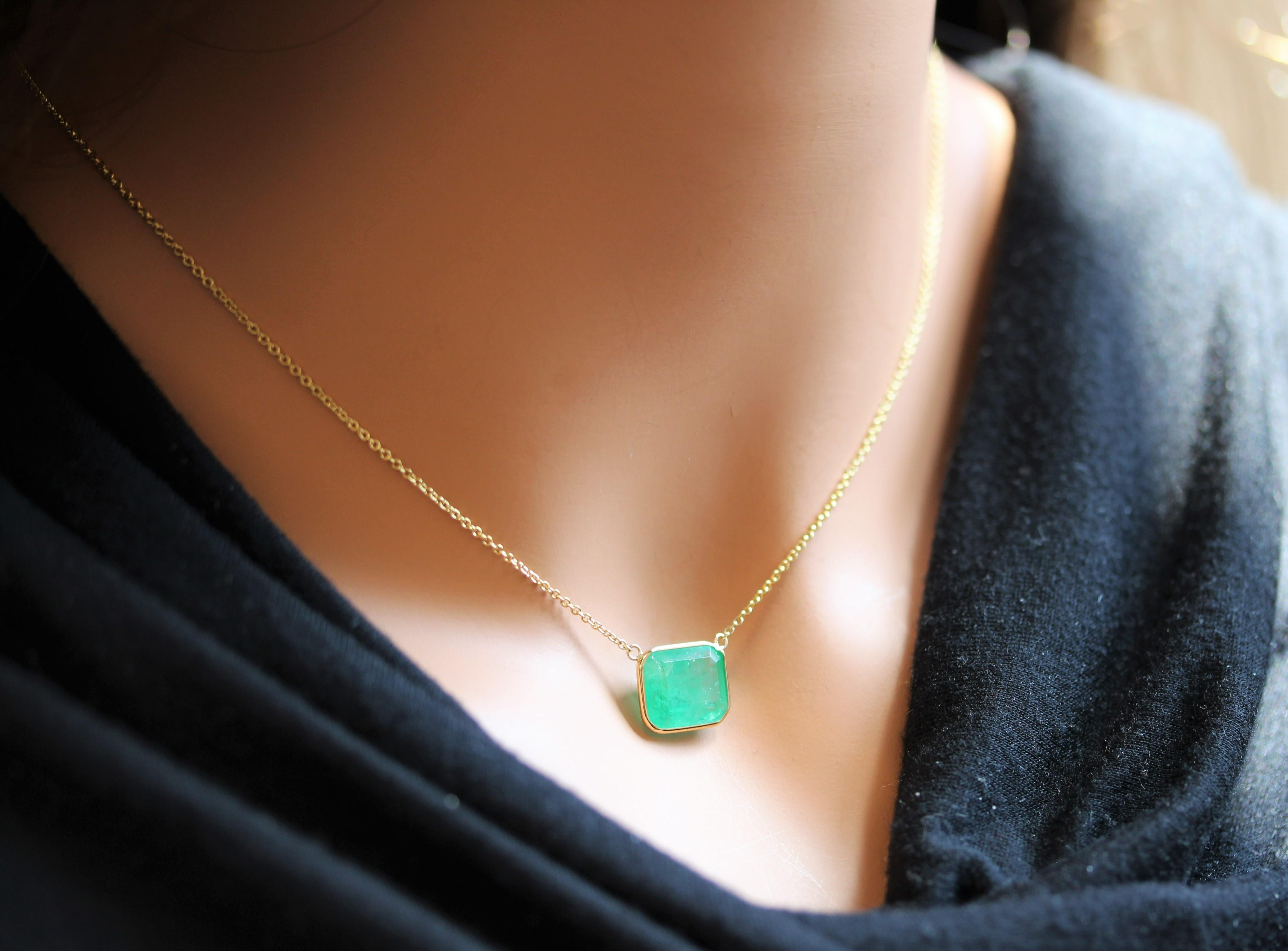 Make a statement worn solo and level up your collar candy when layered. How would you wear it? This is a natural Emerald, Gemstone Emerald, color Green, handmade necklace wire-wrapped in 14k yellow gold. This is a piece you'll wear forever. We made