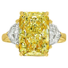 6.03 Carat Light Yellow Elongated Radiant Diamond Three Stone Ring
