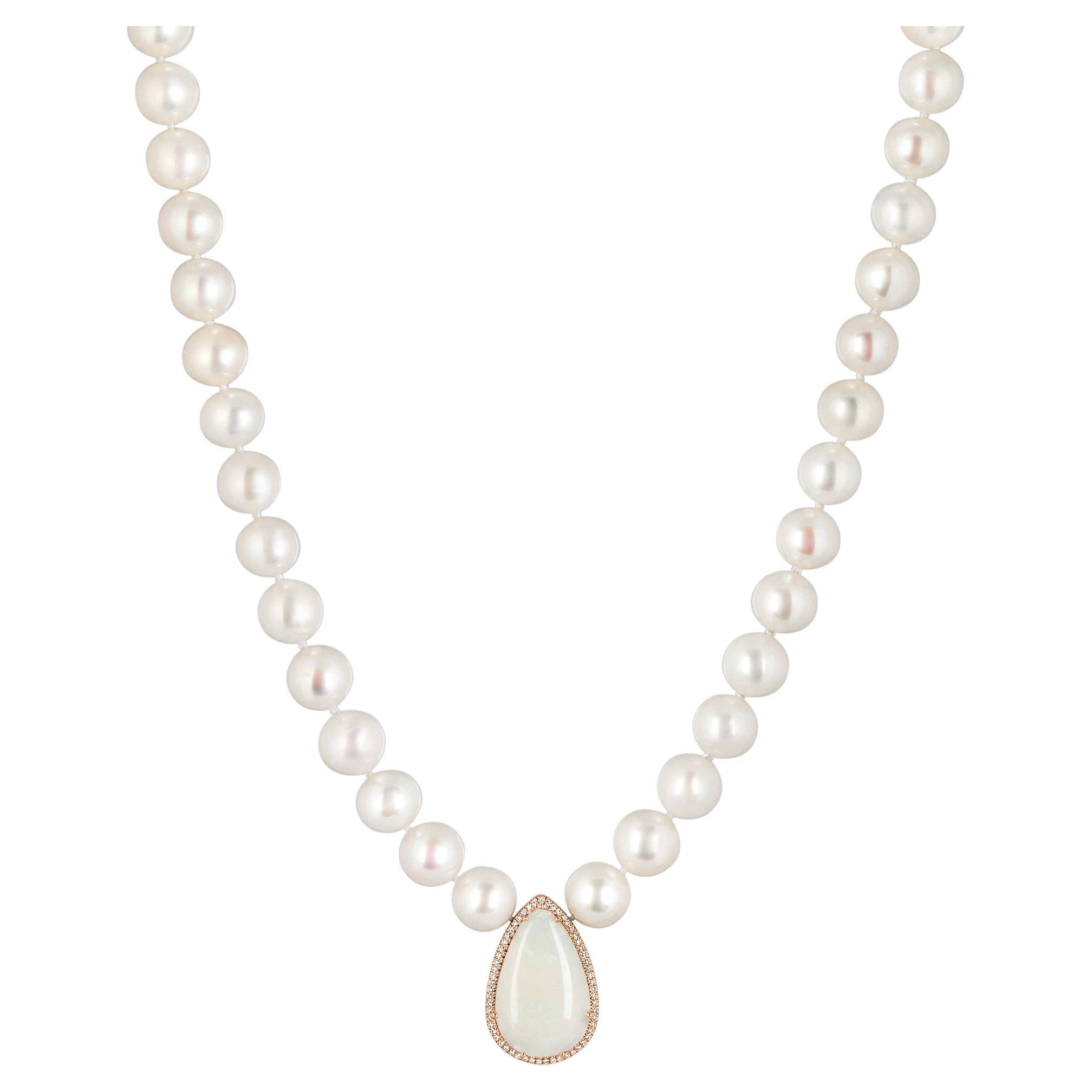 6.03 Carat Opal And Pearl Necklace For Sale