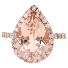 6.03 Carat Pear Cut Morganite Diamond Rose Gold Engagement Ring