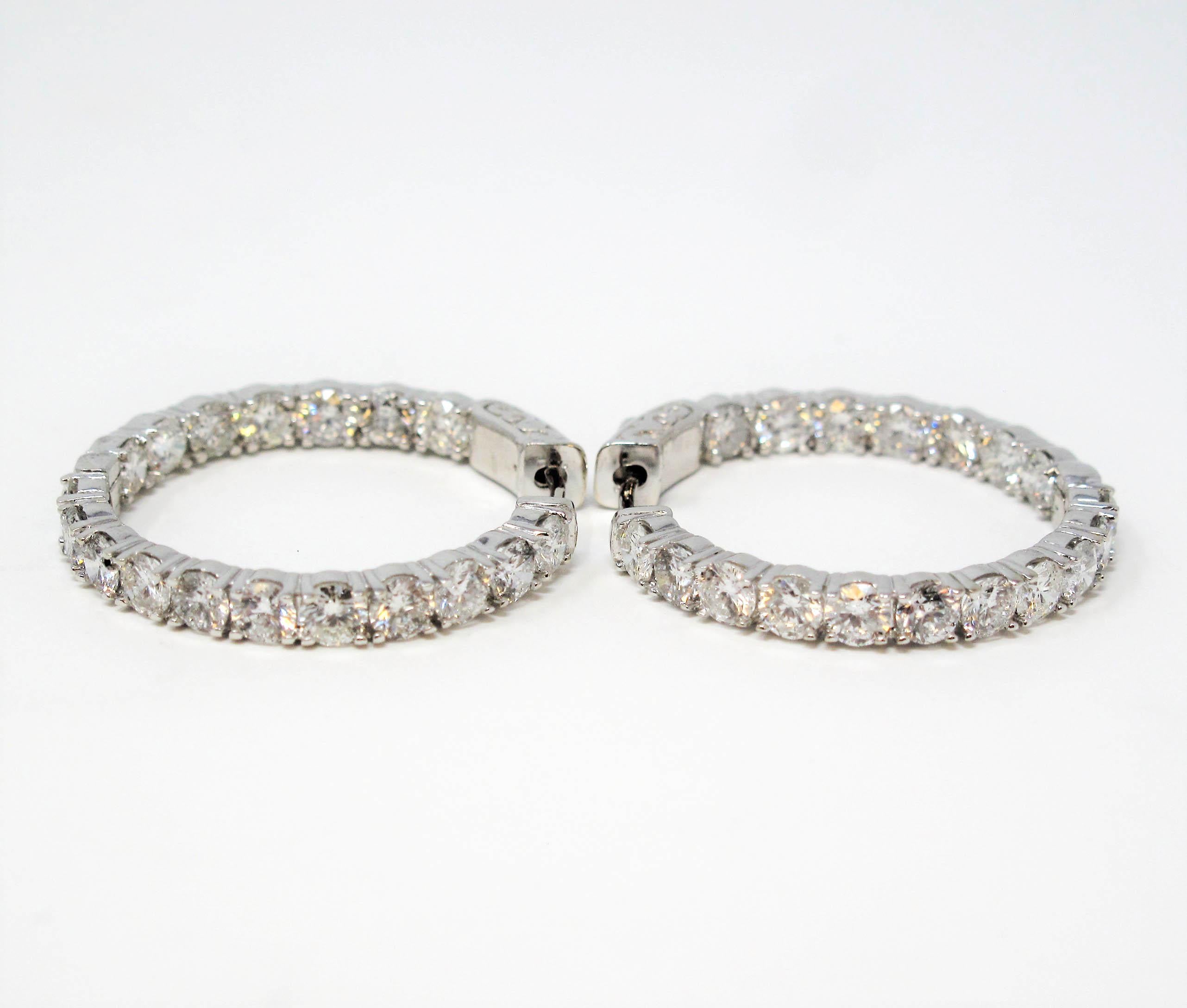 6.03 Carat Round Brilliant Diamond Hinged Hoop Earrings 14 Karat White Gold For Sale 4
