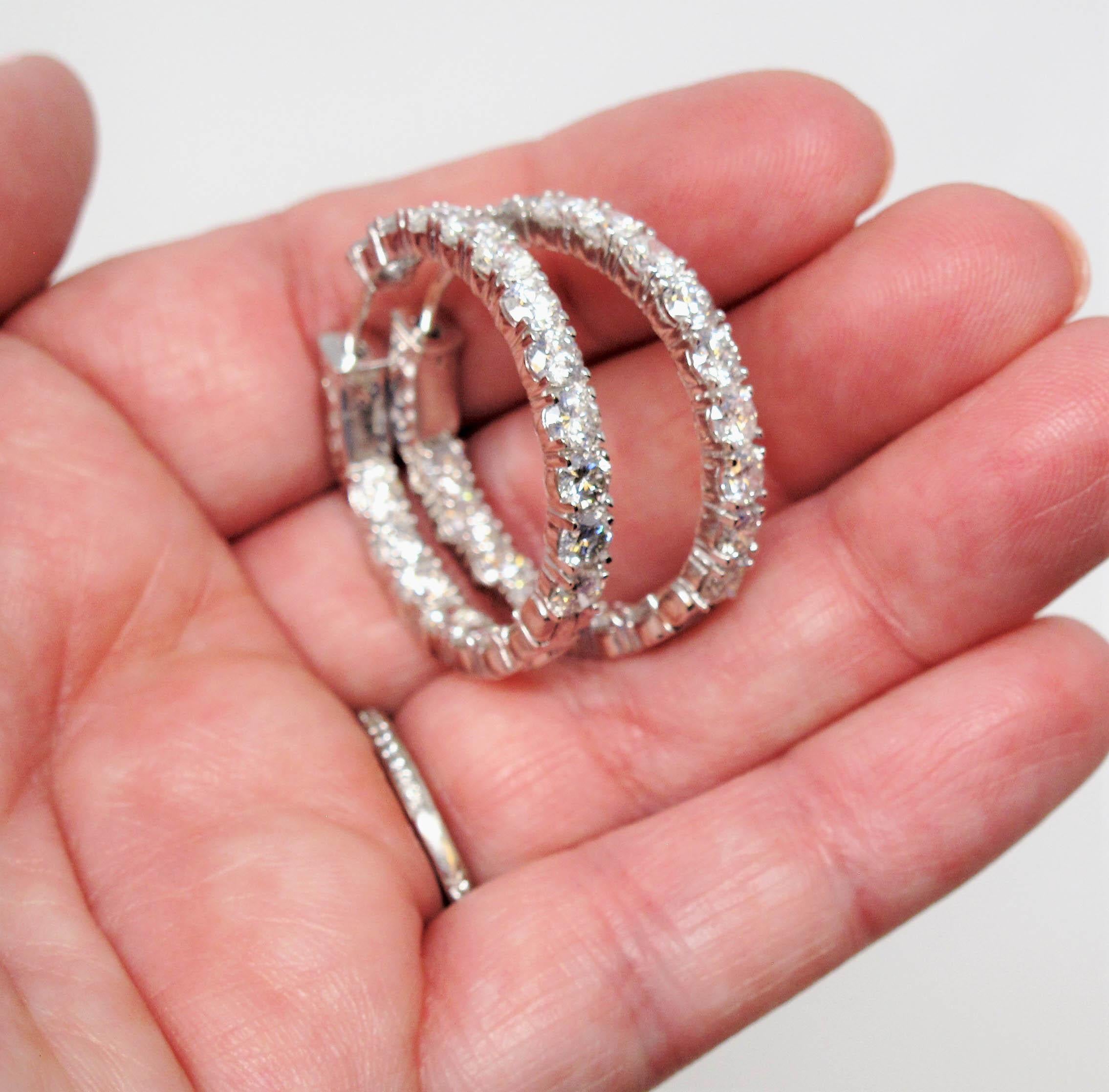 6.03 Carat Round Brilliant Diamond Hinged Hoop Earrings 14 Karat White Gold For Sale 5