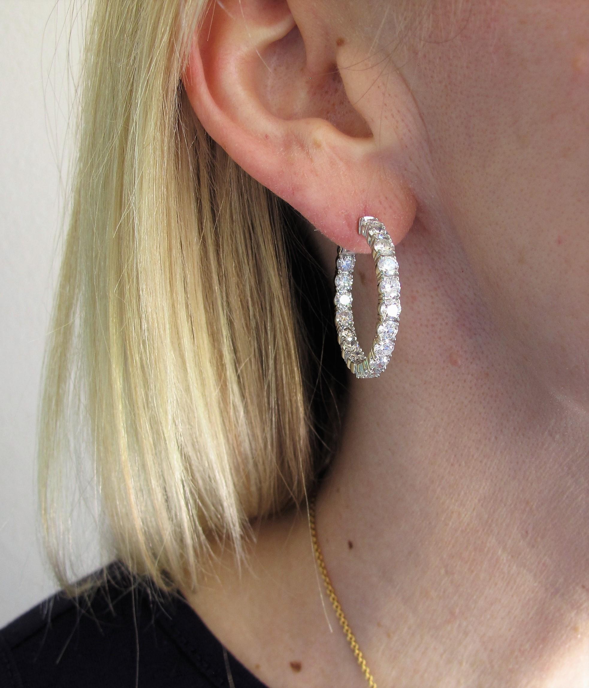 6.03 Carat Round Brilliant Diamond Hinged Hoop Earrings 14 Karat White Gold For Sale 7