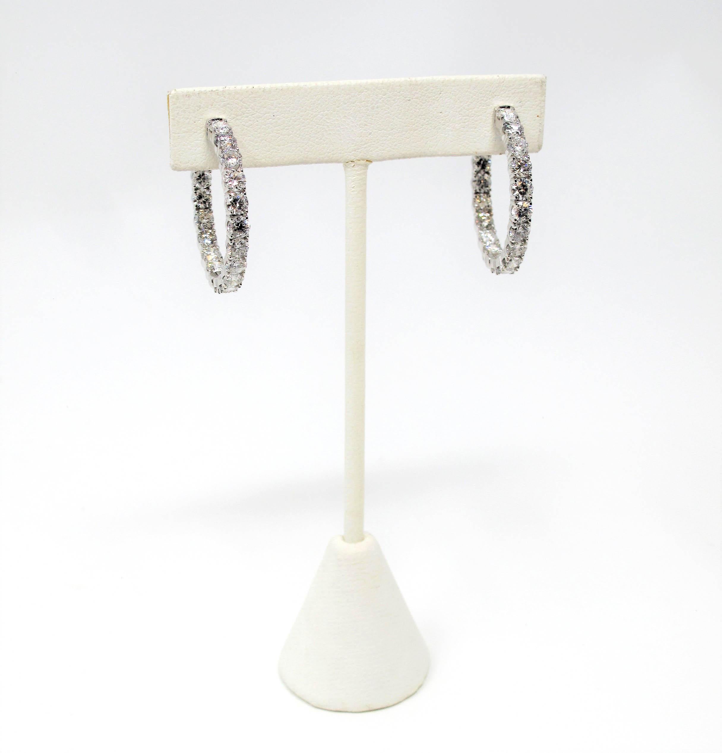 Women's 6.03 Carat Round Brilliant Diamond Hinged Hoop Earrings 14 Karat White Gold For Sale