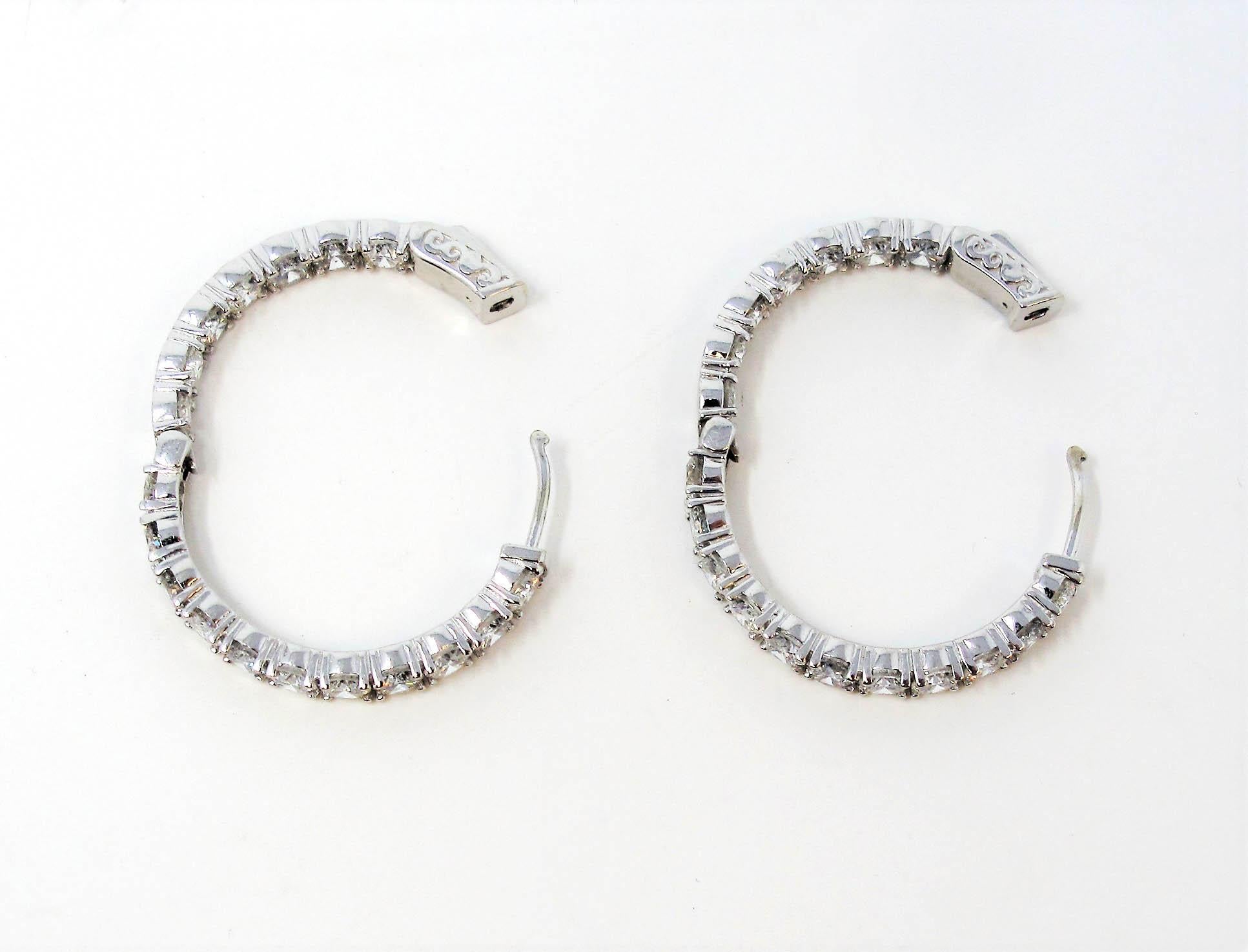 6.03 Carat Round Brilliant Diamond Hinged Hoop Earrings 14 Karat White Gold For Sale 1