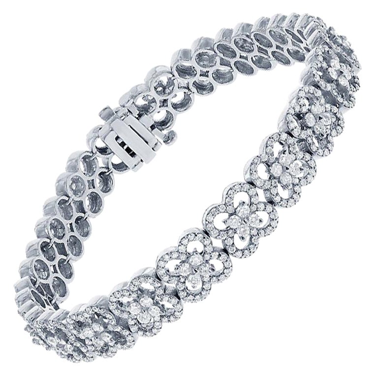 Pulsera de tenis con diamantes flor talla redonda de 6,03 quilates en oro blanco de 14 quilates