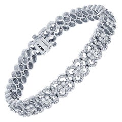 Pulsera de tenis con diamantes flor talla redonda de 6,03 quilates en oro blanco de 14 quilates