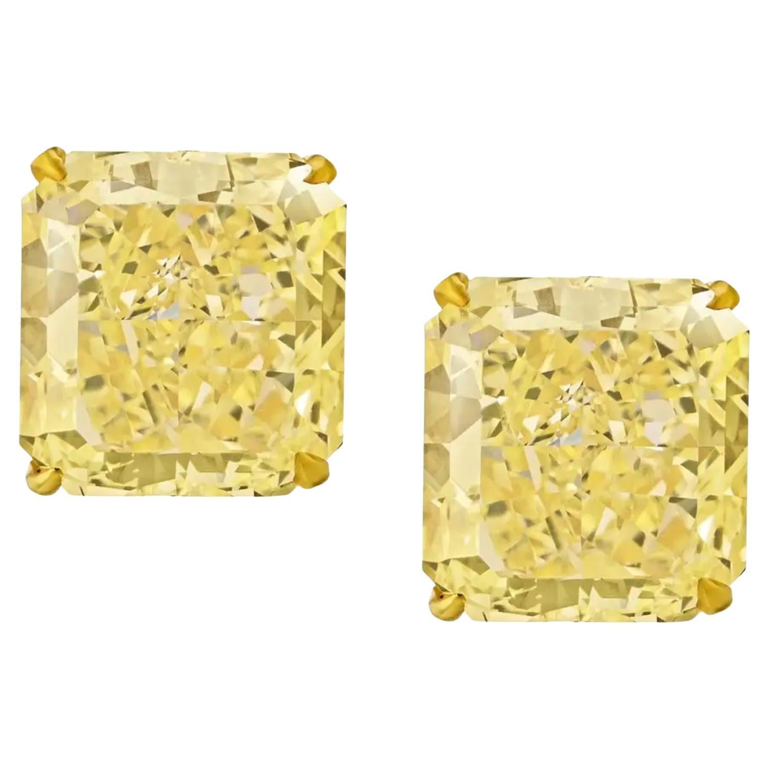 6.03 Carat Total Weight Fancy Yellow Diamond Stud Earrings, GIA Certified
