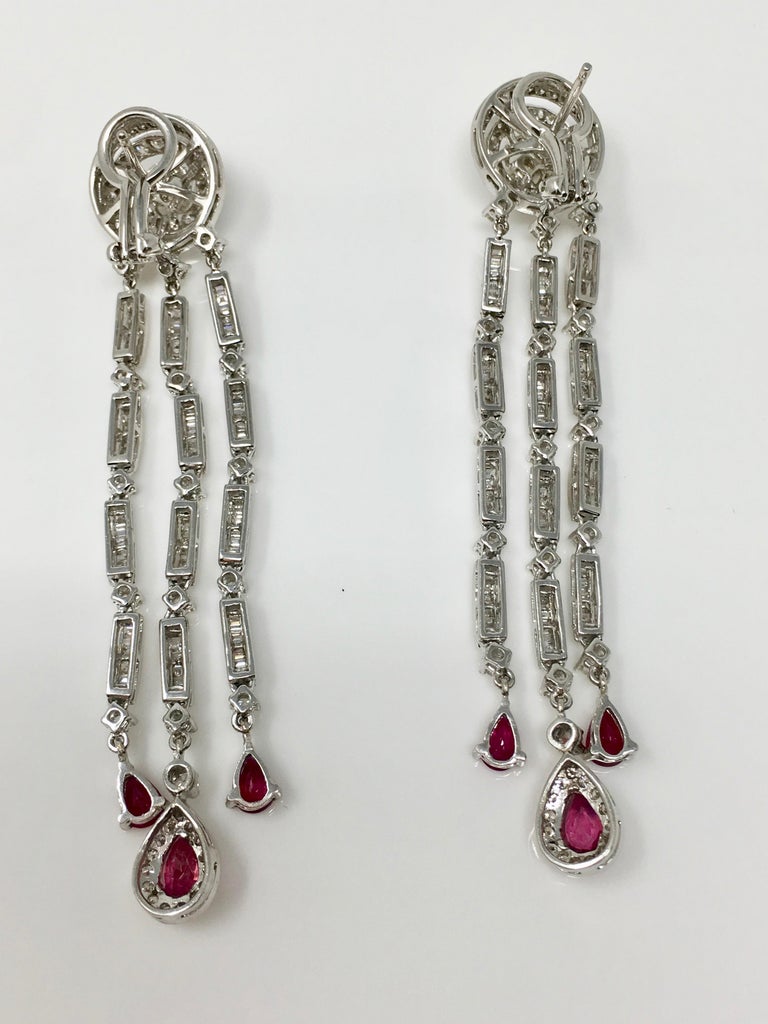 6.03 Carat White Diamond And 3.40 Carat Red Ruby Chandelier Earrings In ...