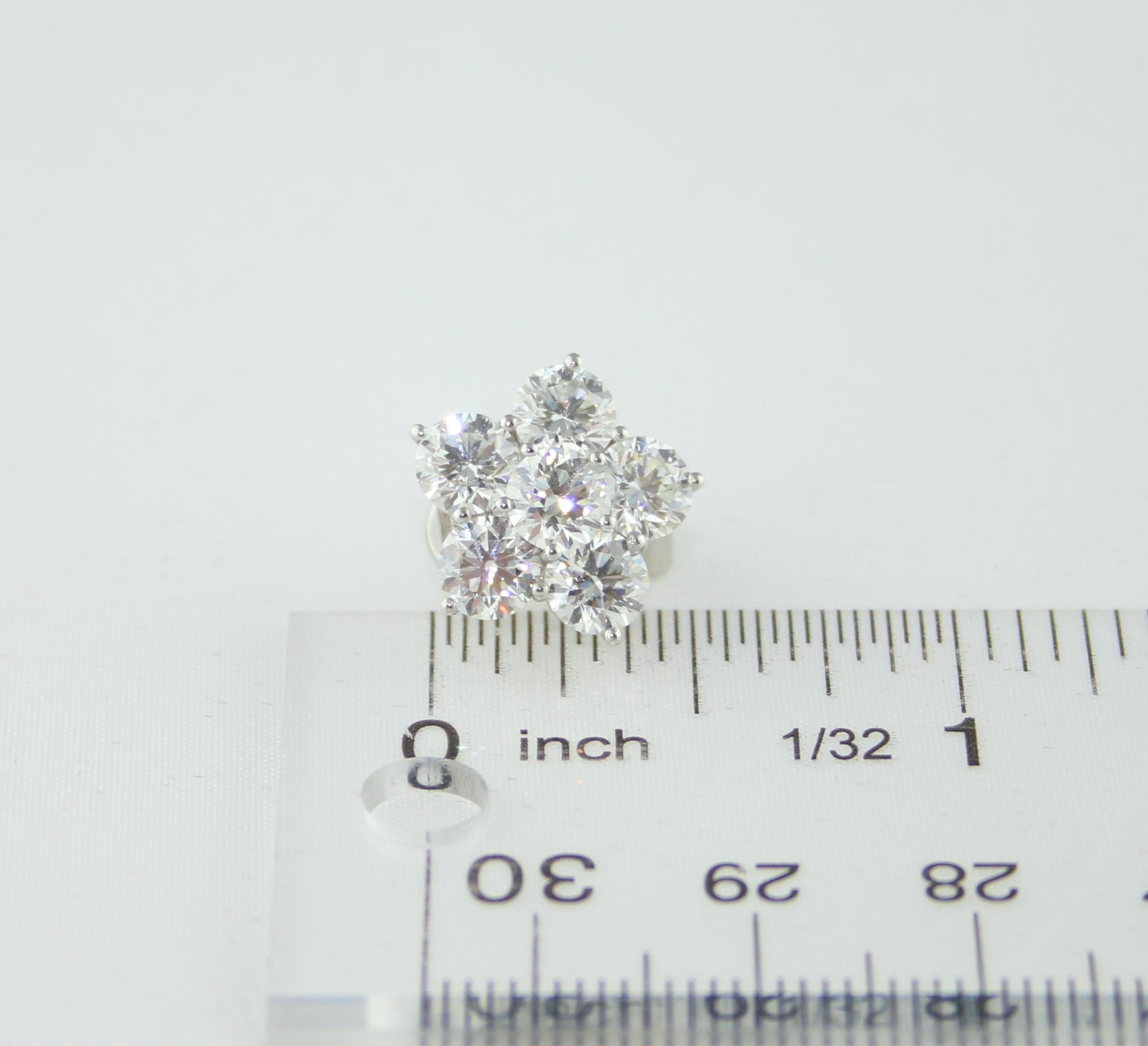 Women's 6.03 Carat Diamond Cluster Platinum Flower Earrings For Sale