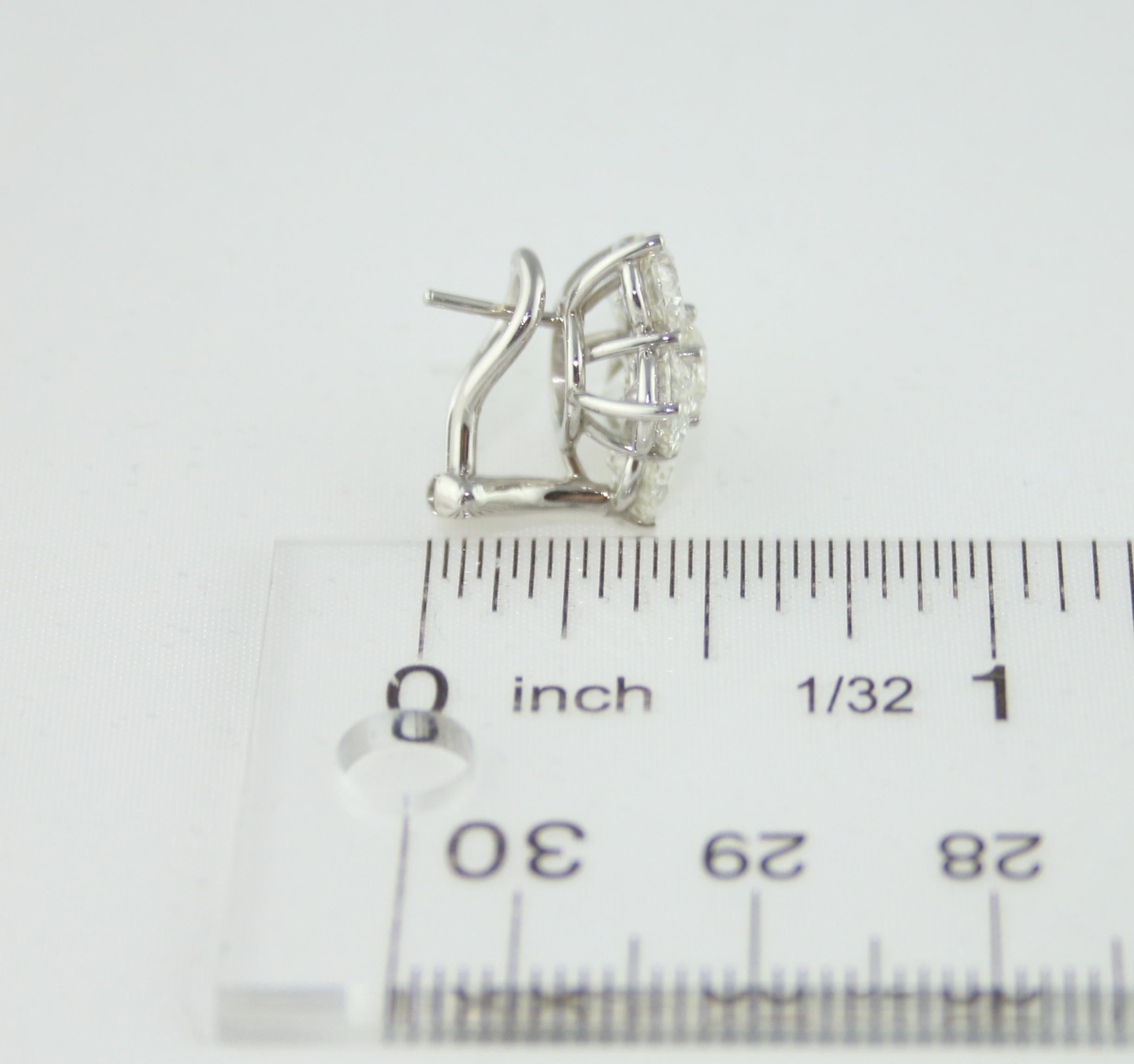 6.03 Carat Diamond Cluster Platinum Flower Earrings For Sale 1