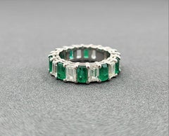 6.03 ct Emerald Cut Colombian Emerald & Diamond Band