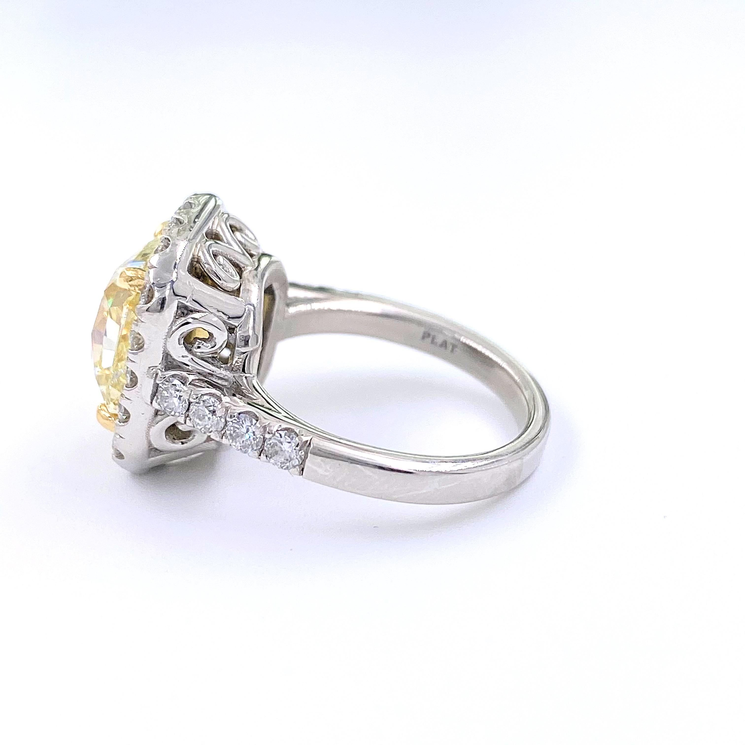 6.03 Carat Radiant Diamond Halo Platinum Engagement Ring GIA For Sale 2