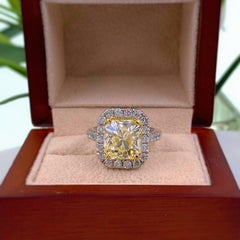 6.03 Carat Radiant Diamond Halo Platinum Engagement Ring GIA