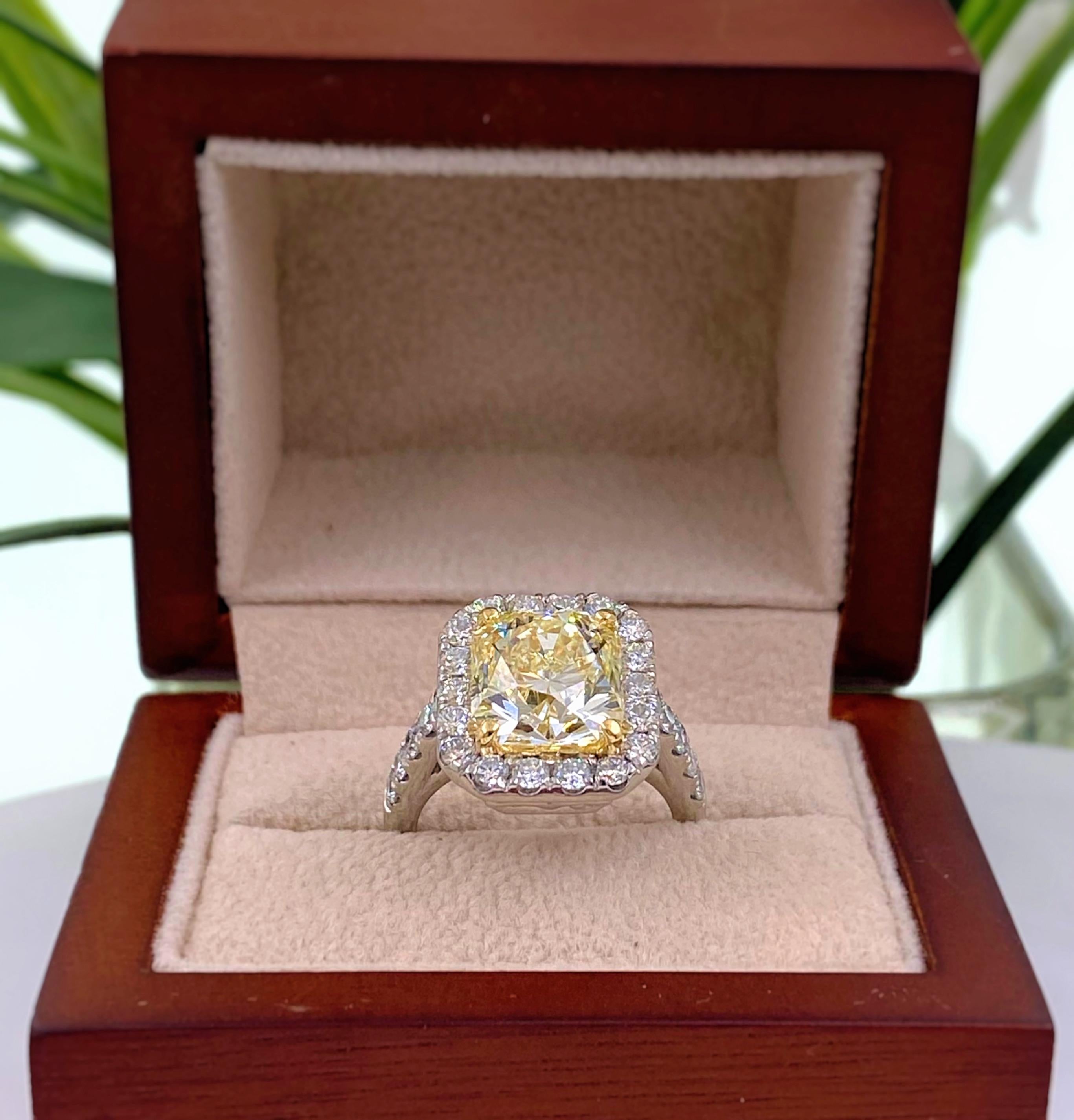 6.03 Carat Radiant Diamond Halo Platinum Engagement Ring GIA In New Condition For Sale In San Diego, CA