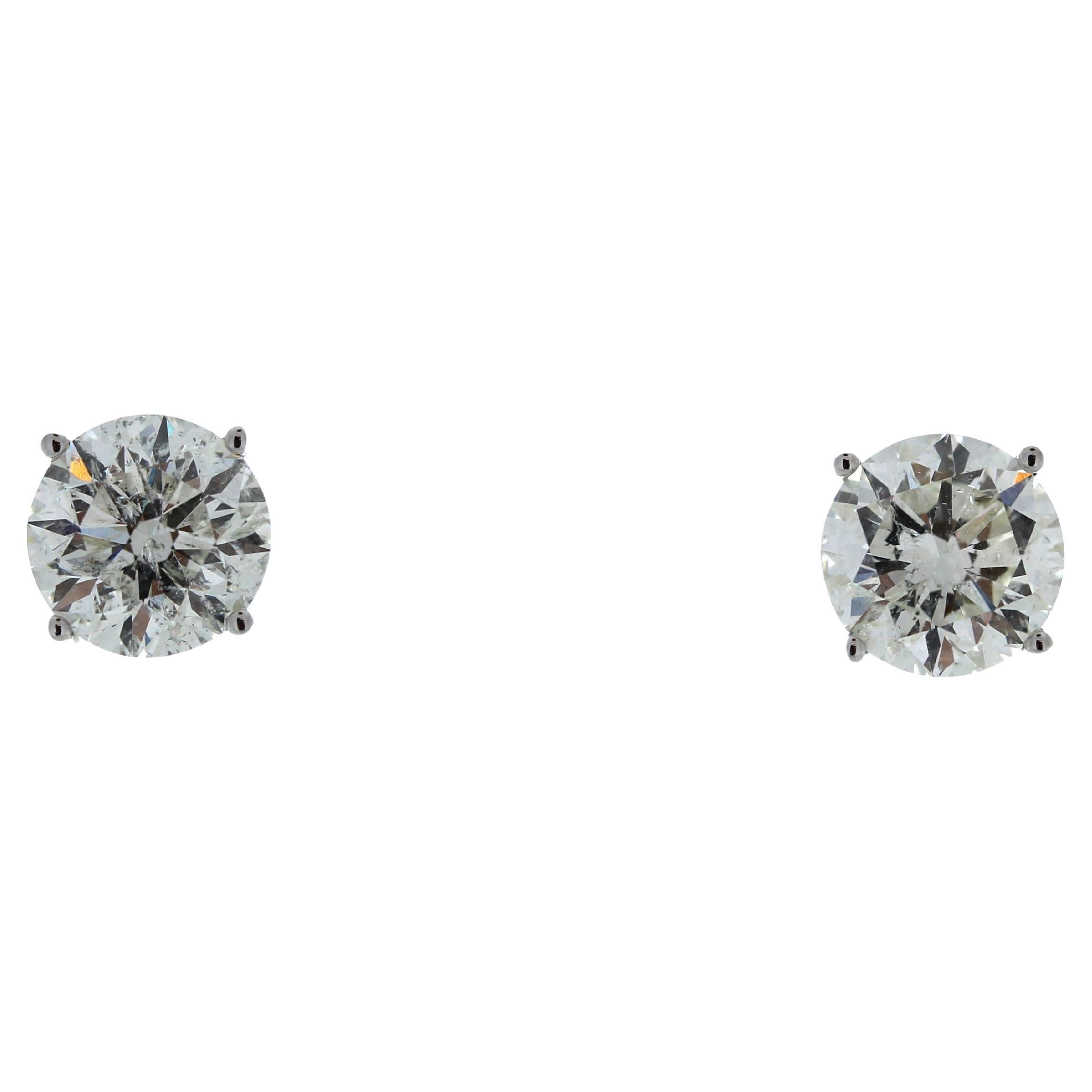 6.03 Total Carat Weight EGL Certified Round Diamond Studs In 14k White Gold