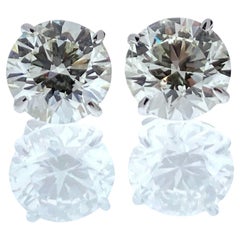 Clous d'oreilles en or blanc 14 carats avec diamants ronds certifiés EGL d'un poids total de 6,03 carats