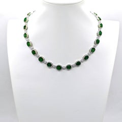 60.38 Carat Tsavorite Round Diamond Yellow and White Gold Necklace