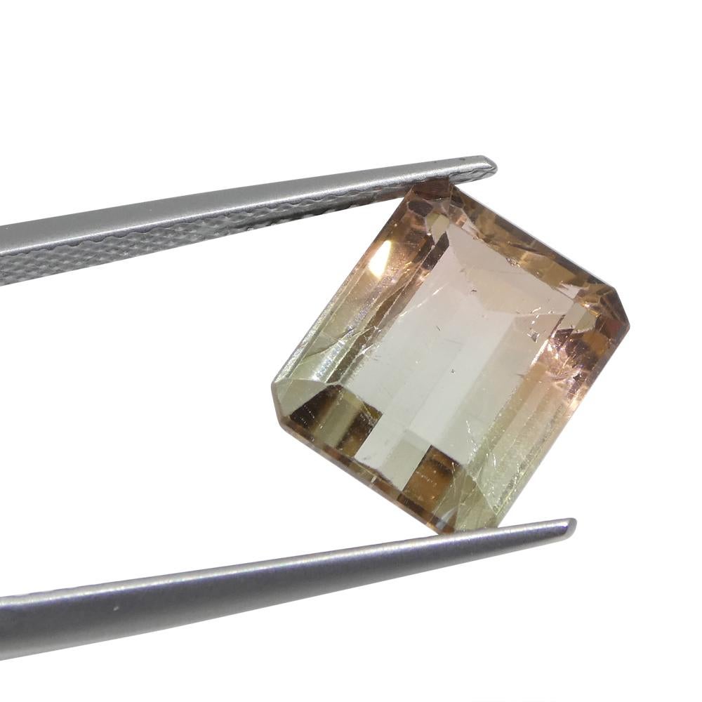 6.03ct Emerald Cut Green & Pink Bi-Colour Tourmaline from Brazil In New Condition For Sale In Toronto, Ontario