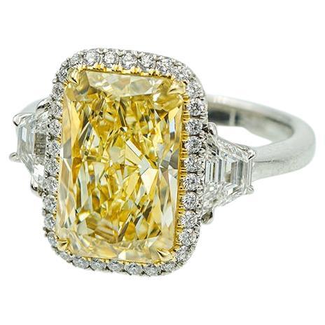 6.03ct Fancy Yellow Radiant Cut Diamond Rahaminov 18K & Platinum Ring  For Sale