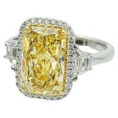 6.03ct Fancy Yellow Radiant Cut Diamond Rahaminov 18K & Platinum Ring 