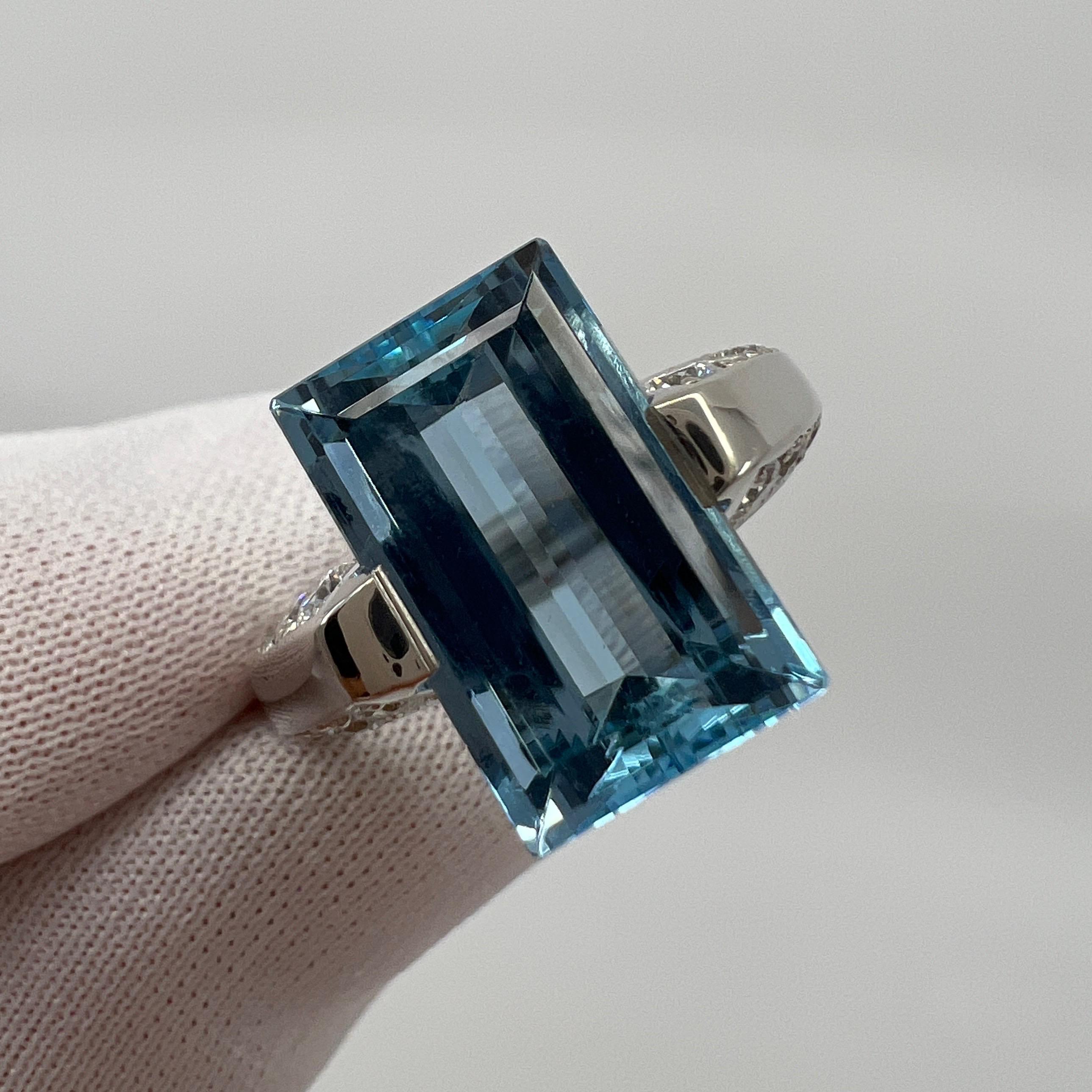 6.03ct Fine Santa Maria Blue Emerald Cut Aquamarine & Diamond Platinum Ring 7