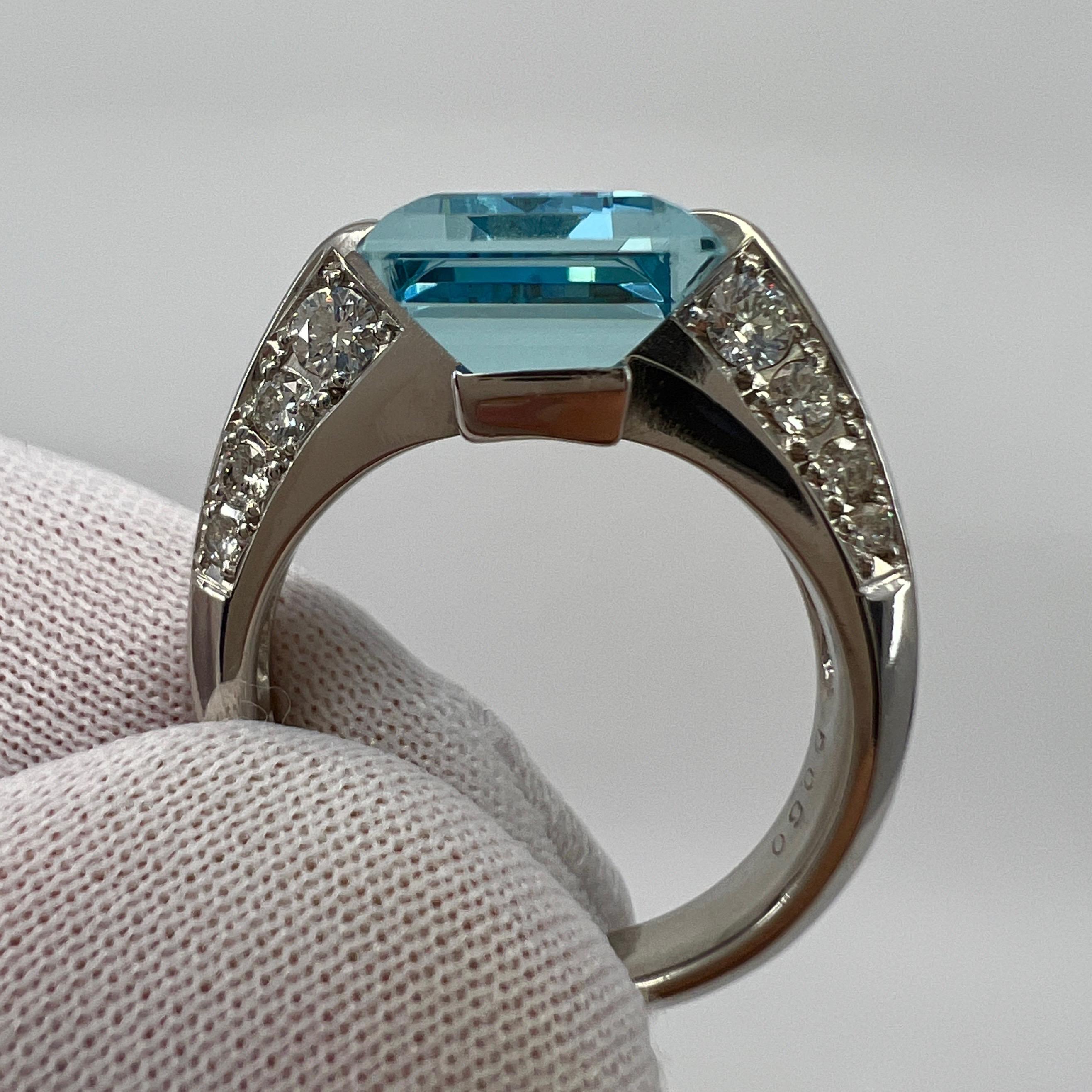 6.03ct Fine Santa Maria Blue Emerald Cut Aquamarine & Diamond Platinum Ring In Excellent Condition In Birmingham, GB