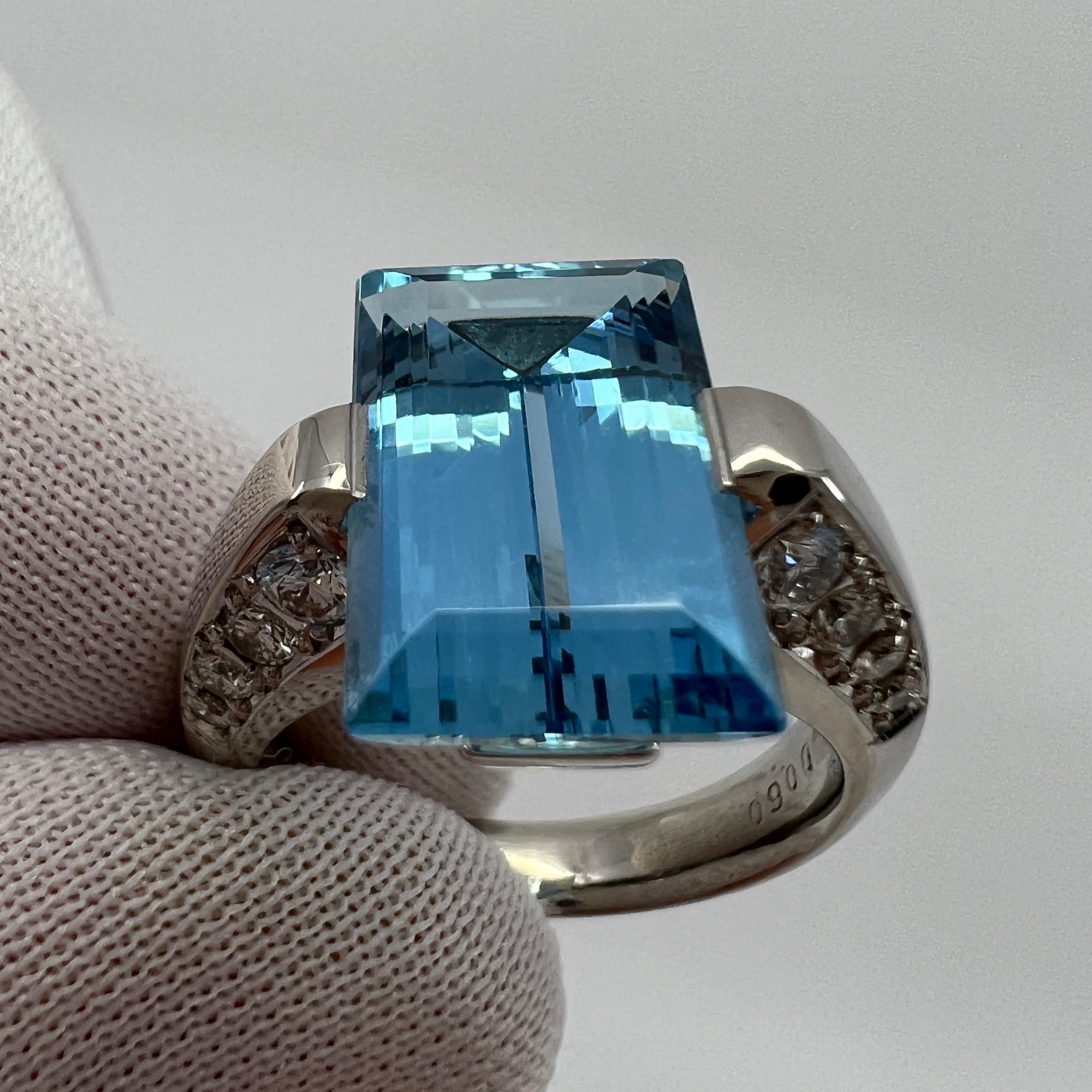 Women's or Men's 6.03ct Fine Santa Maria Blue Emerald Cut Aquamarine & Diamond Platinum Ring