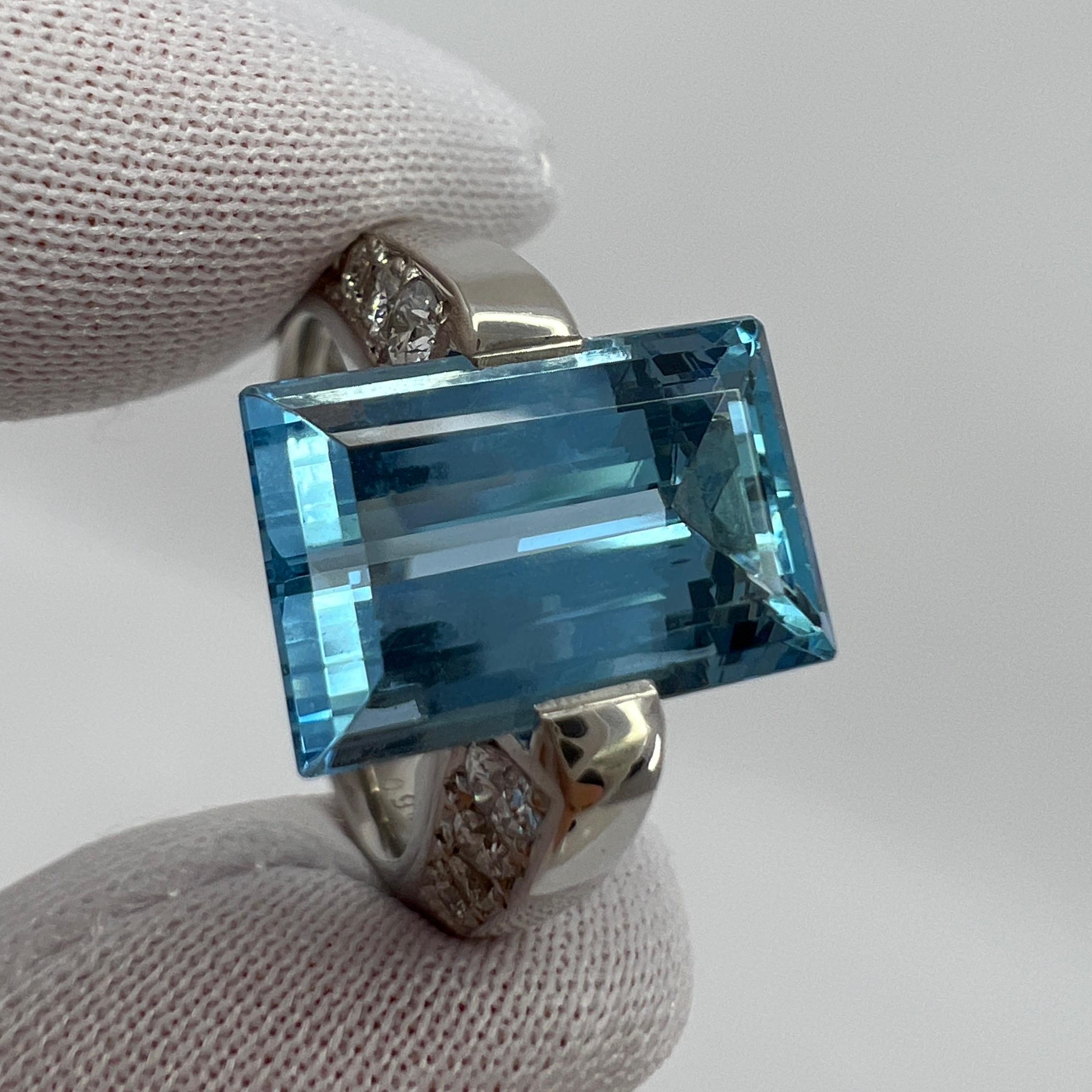6.03ct Fine Santa Maria Blue Emerald Cut Aquamarine & Diamond Platinum Ring 2
