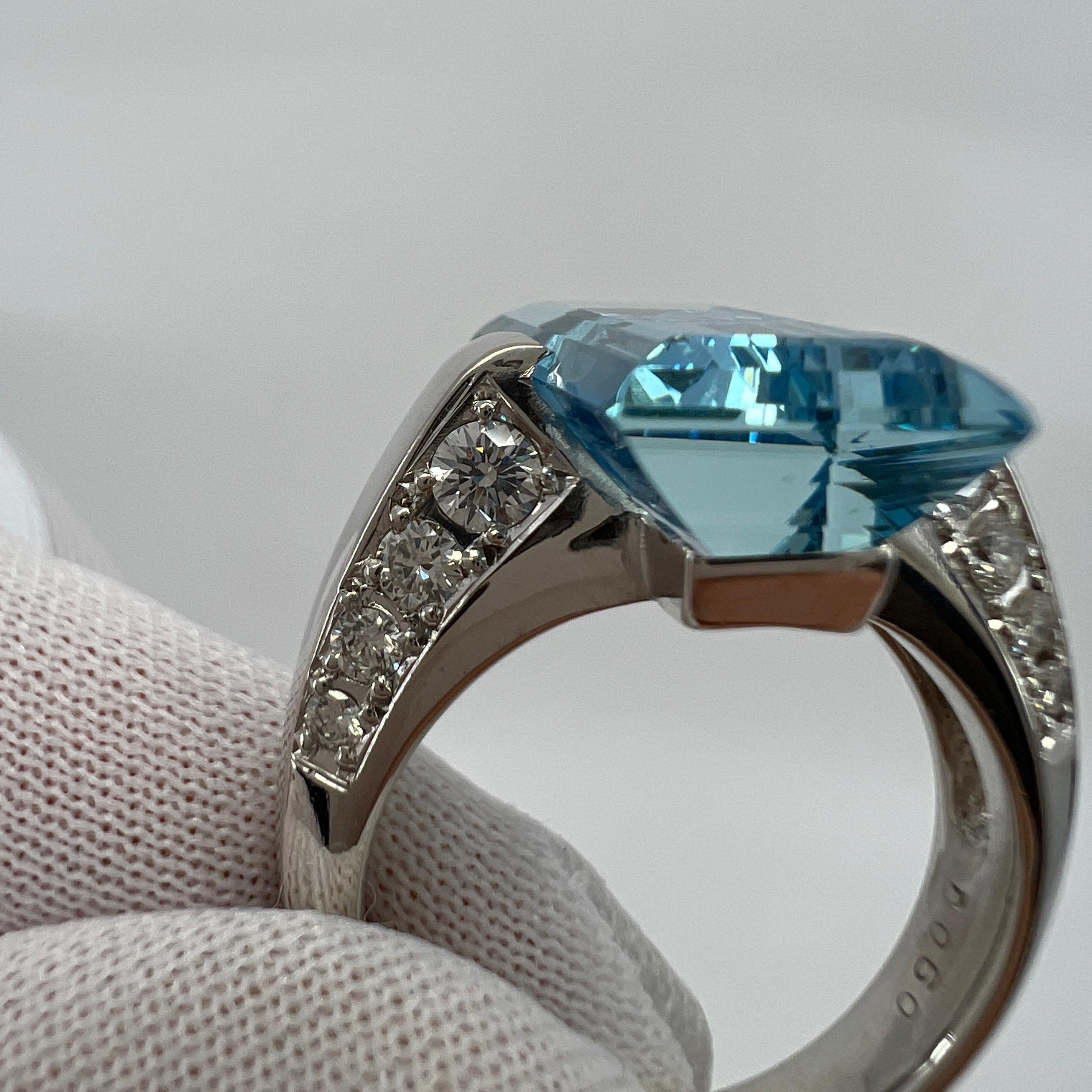 6.03ct Fine Santa Maria Blue Emerald Cut Aquamarine & Diamond Platinum Ring 3