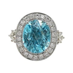 6.03ct Intense Copper-Bearing Greenish Blue Paraiba Tourmaline Ring 18K Gold GIA