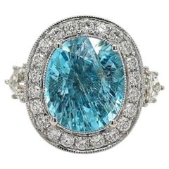 6.03ct Intense Copper-Bearing Greenish Blue Paraiba Tourmaline Ring 18K Gold GIA