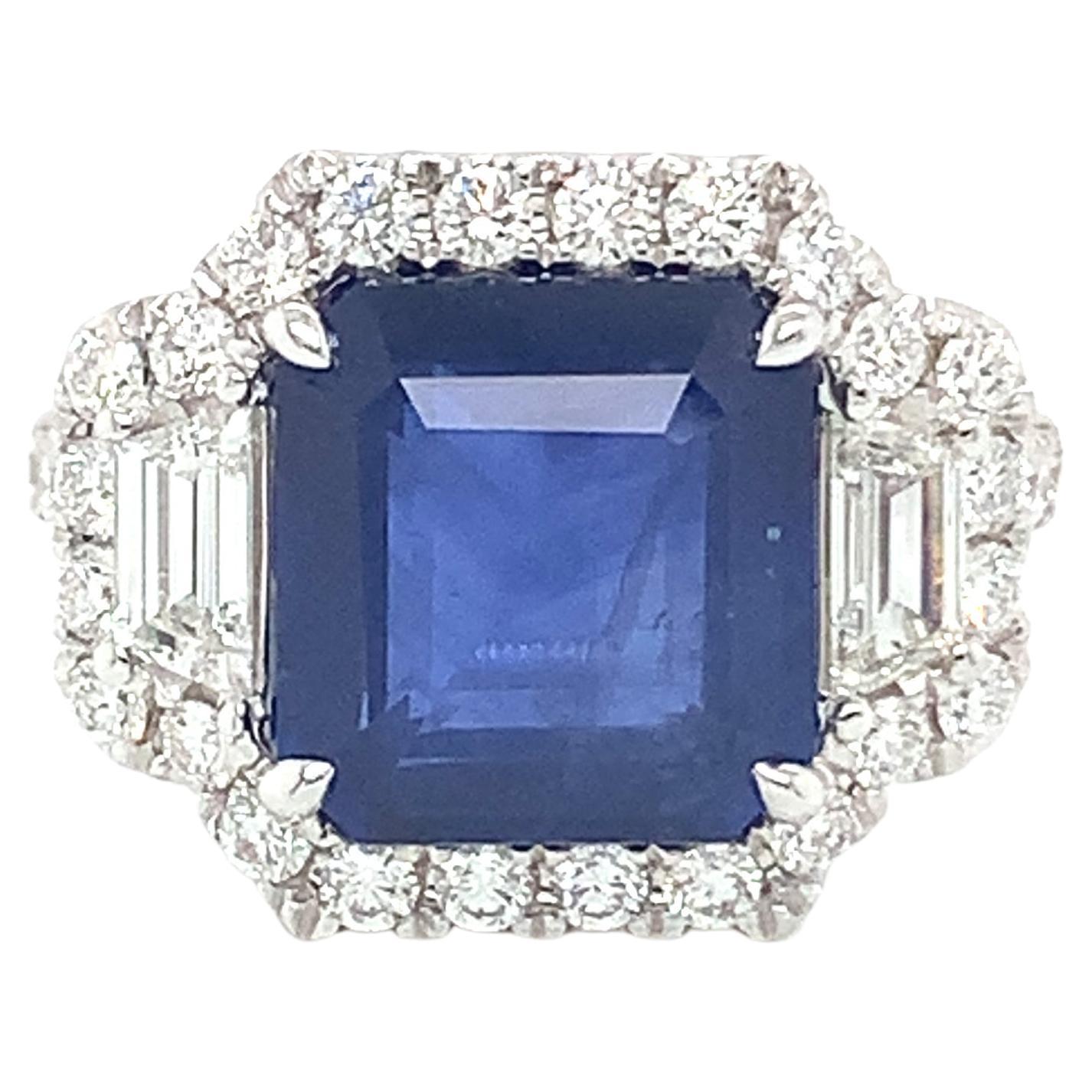 6.04 Carat Oval Sapphire with Trapeze Side Diamonds in Platinum For