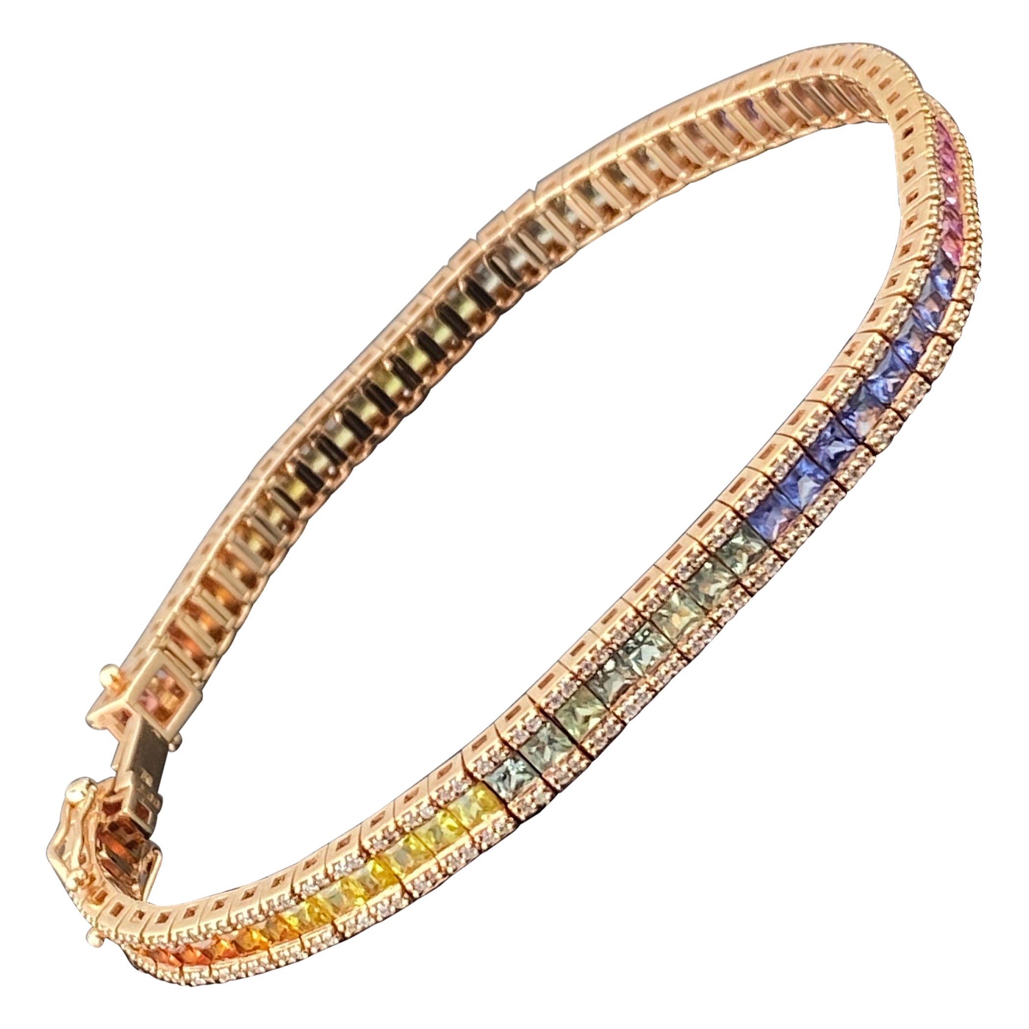 Pulsera de tenis con zafiro multicolor y diamantes de 6,04 quilates en venta