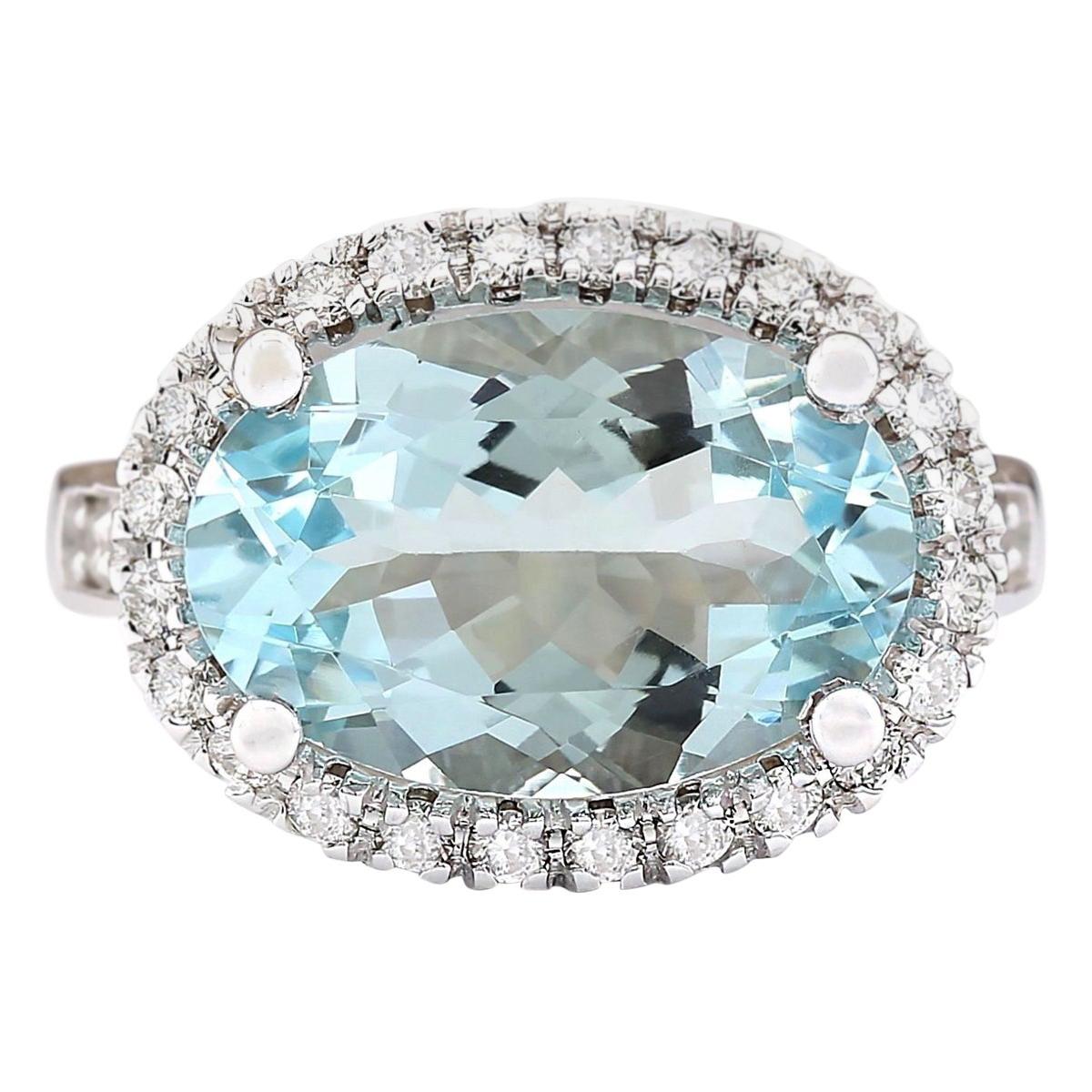 Natural Aquamarine 14 Karat White Gold Diamond Ring