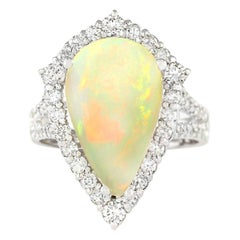 Natural Opal Diamond Ring In 14 Karat White Gold 