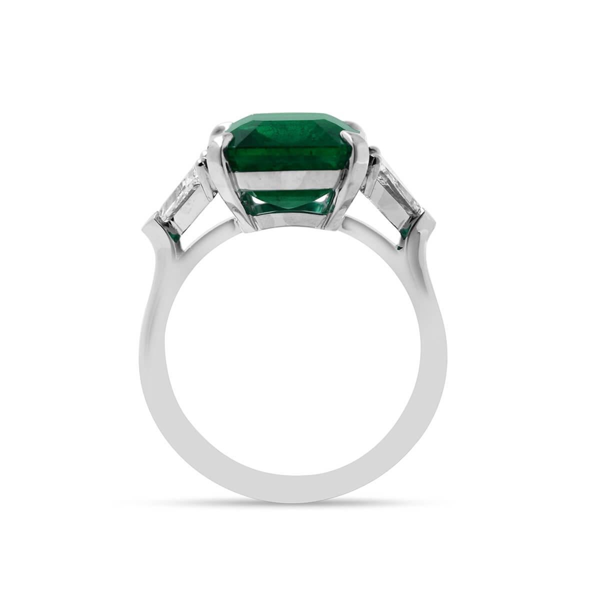 Women's or Men's 6.04 Carat Natural Unheated Green Emerald Diamond 18 Karat White Gold Ring For Sale