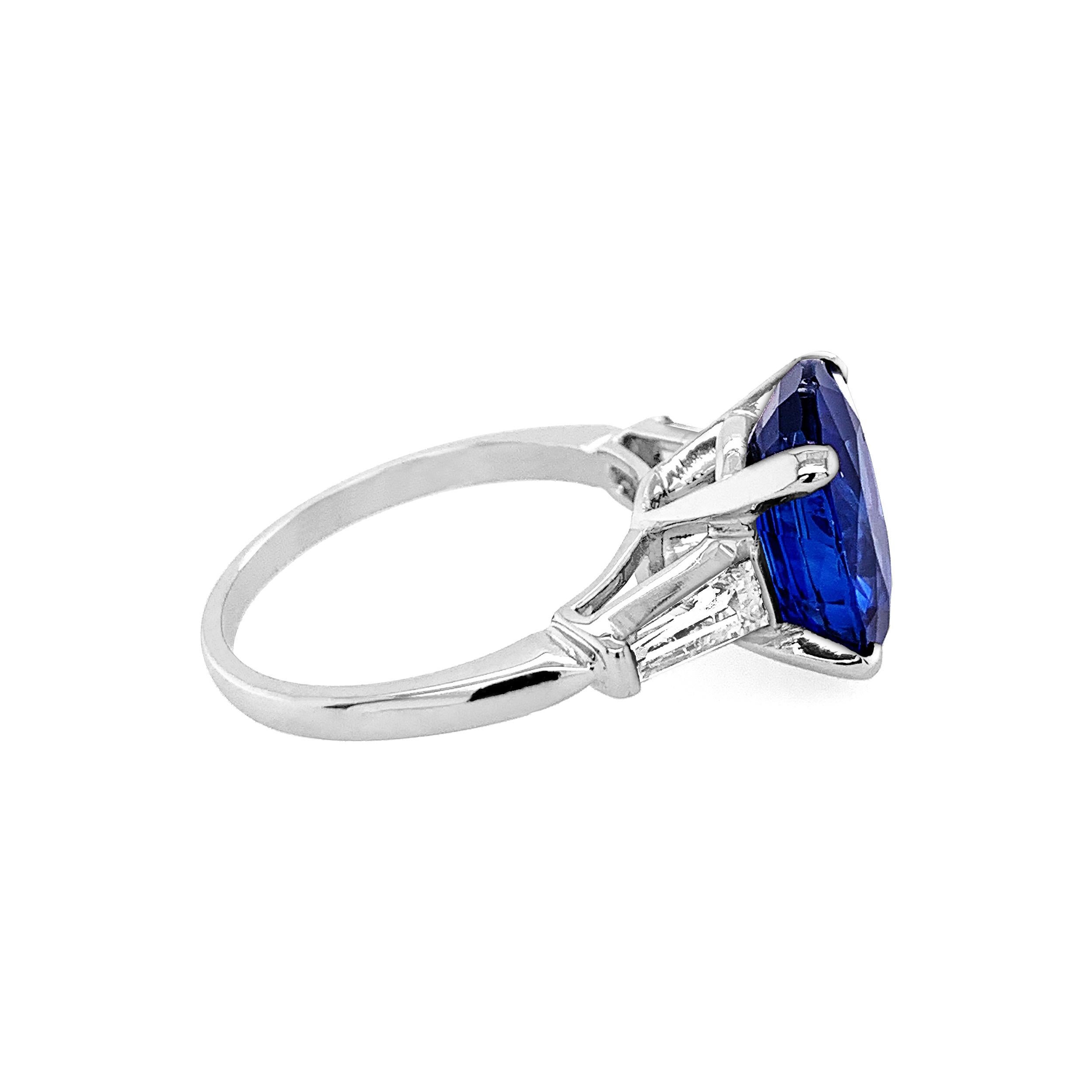 Women's 6.04 Carat Oval Sapphire with Trapeze Side Diamonds in Platinum