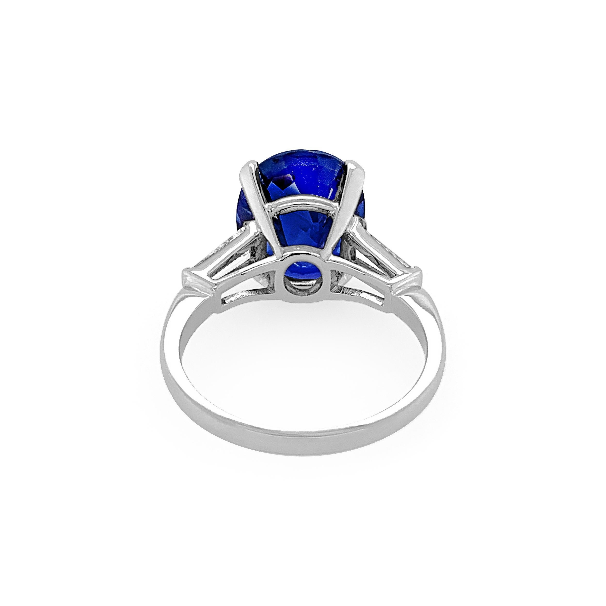 6.04 Carat Oval Sapphire with Trapeze Side Diamonds in Platinum 1
