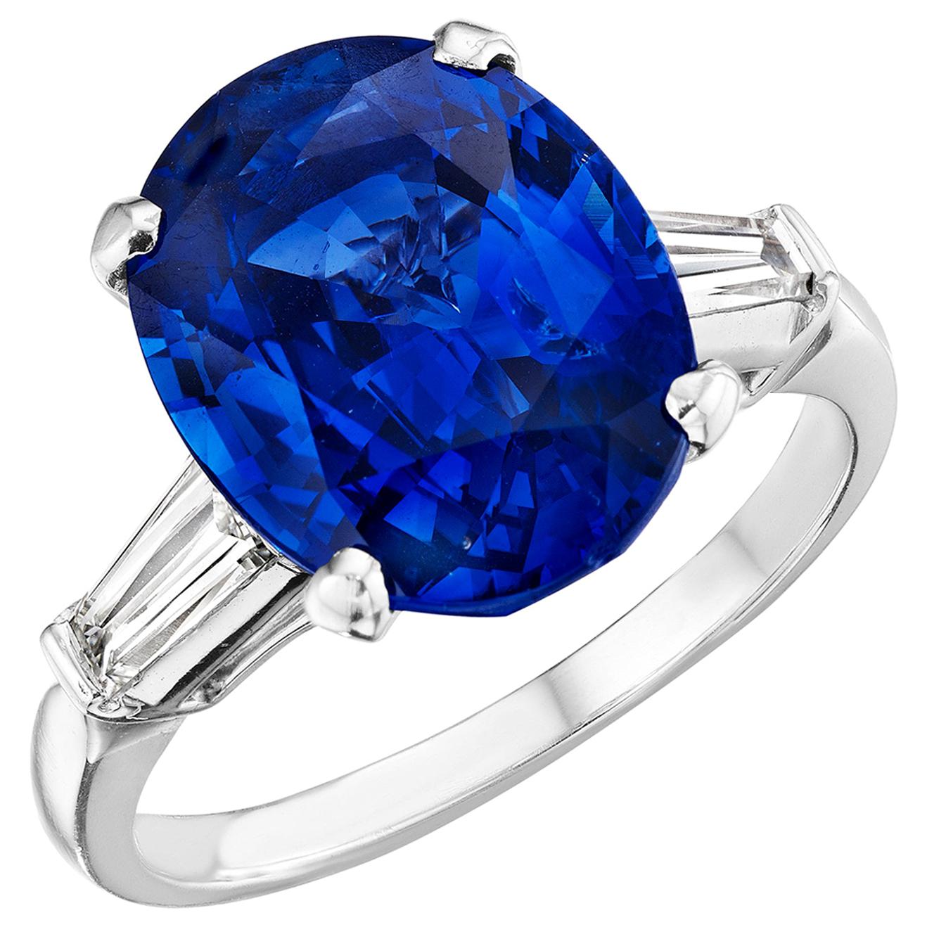 6.04 Carat Oval Sapphire with Trapeze Side Diamonds in Platinum