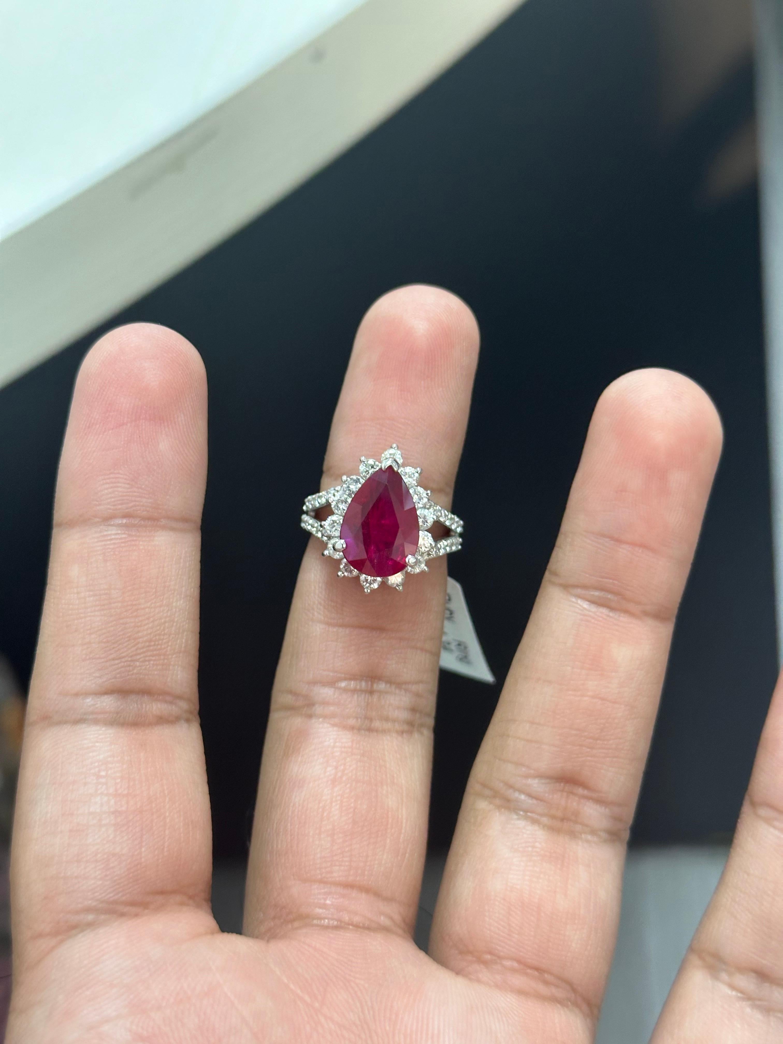 6.04 Carat Pear Ruby & Diamond Ring in Platinum 900 1