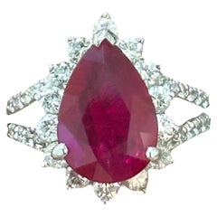 6.04 Carat Pear Ruby & Diamond Ring in Platinum 900
