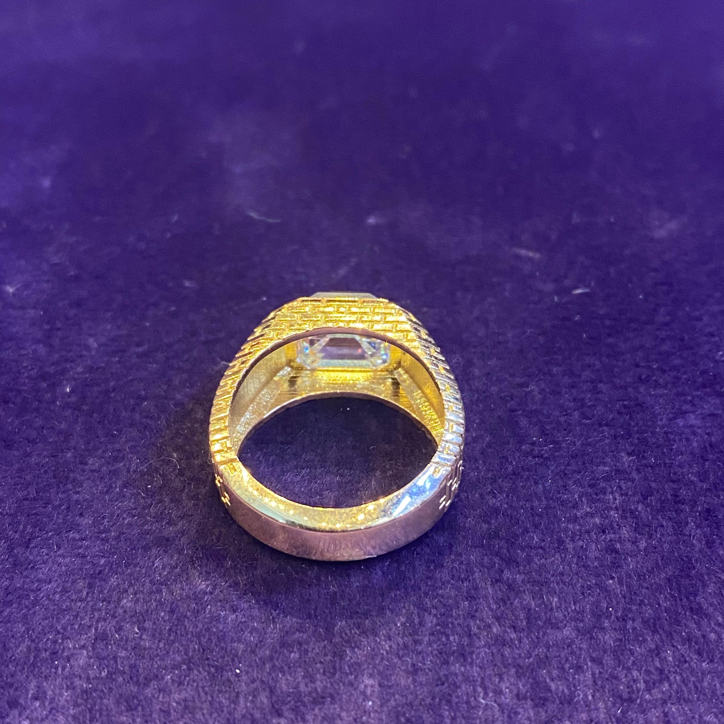 6.04 Carat Reverse Set Emerald Cut Diamond Pyramid Ring For Sale 1