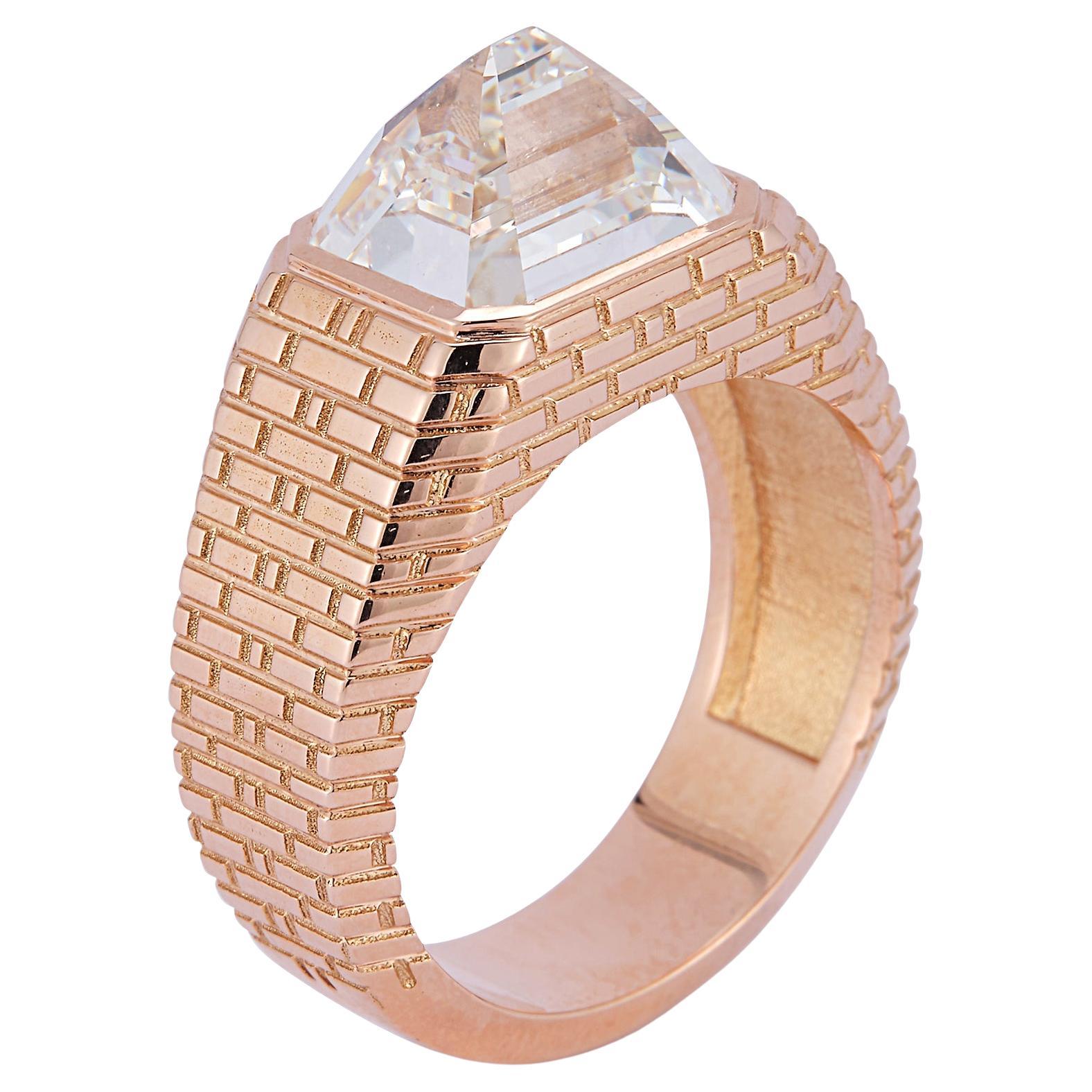 6.04 Carat Reverse Set Emerald Cut Diamond Pyramid Ring For Sale