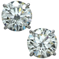 6.04 Carat Round Brilliant Cut Diamond Solitaire Stud Earrings