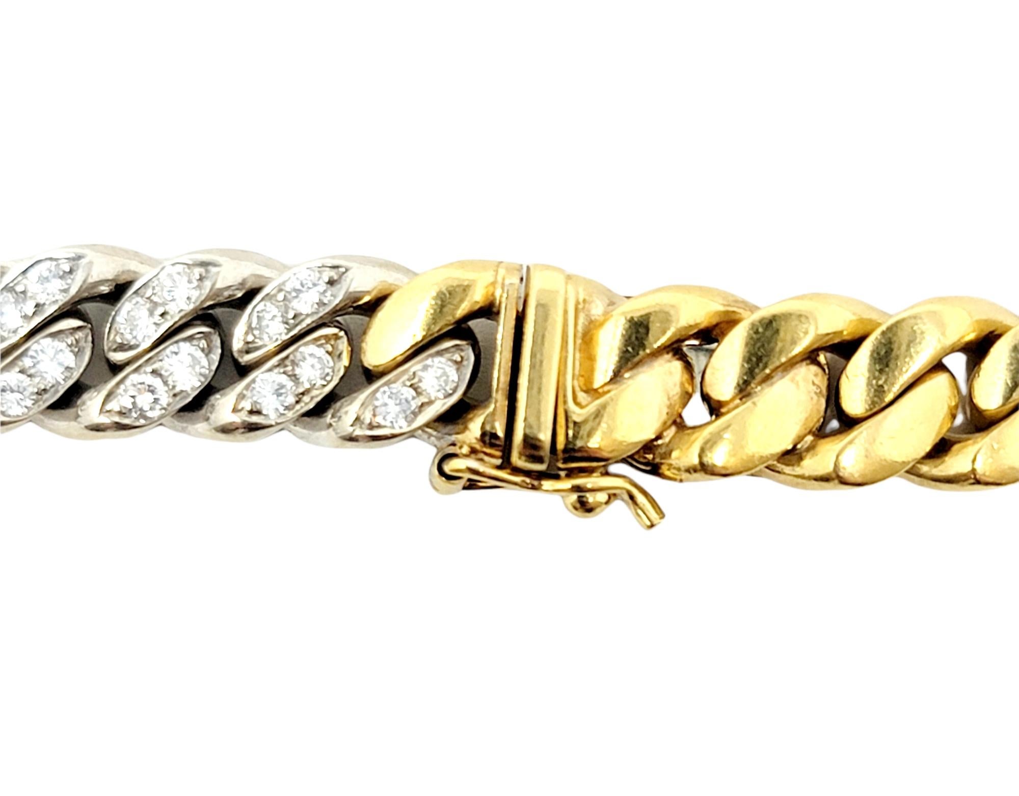 36” Diamond and 18 Karat Yellow and White Gold Heavy Station Cuban Link Necklace For Sale 2