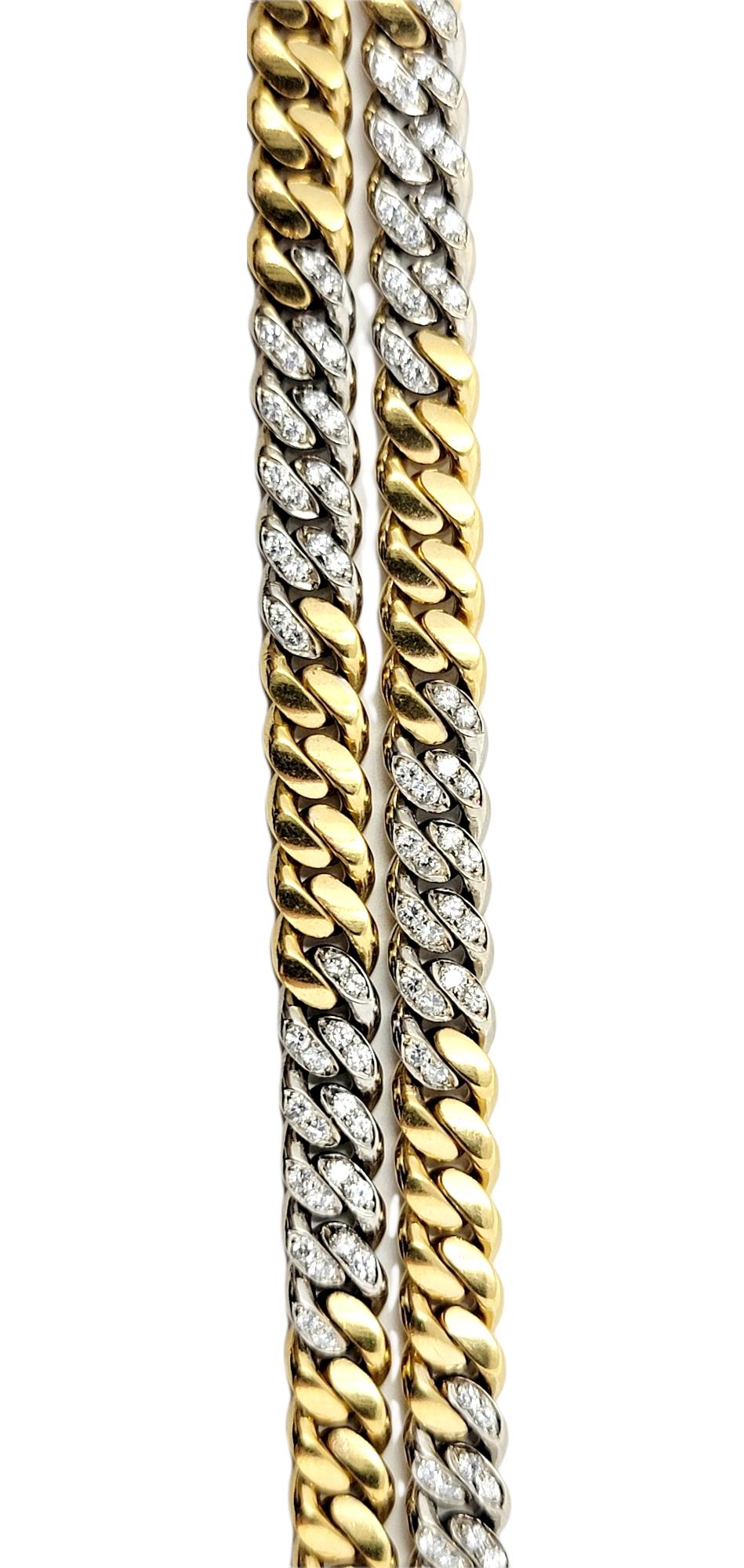 36” Diamond and 18 Karat Yellow and White Gold Heavy Station Cuban Link Necklace For Sale 5