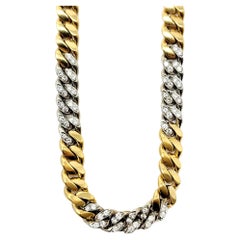 36” Diamond and 18 Karat Yellow and White Gold Heavy Station Cuban Link Necklace