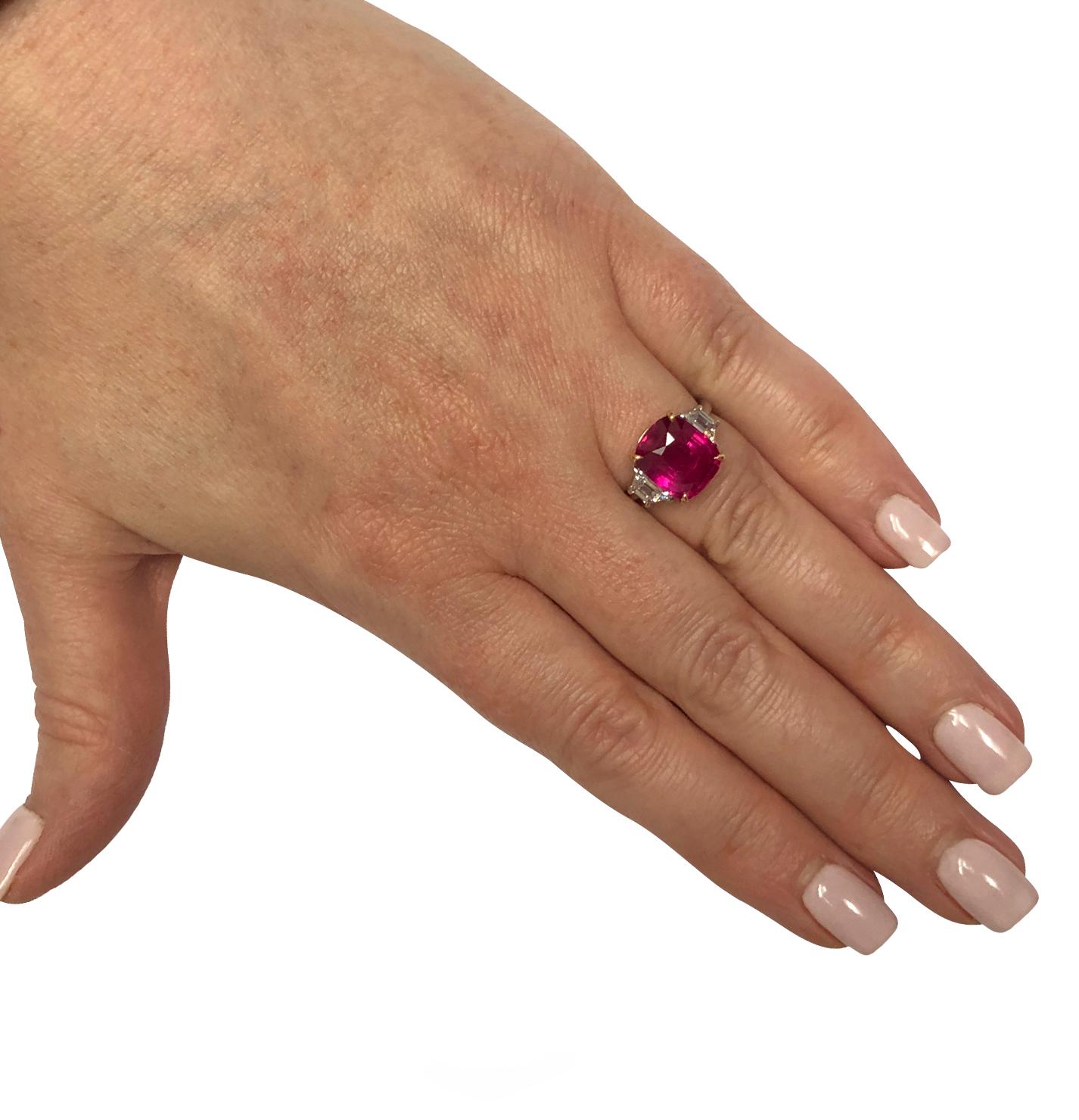 Cushion Cut 6.04 Carat AGL Certified Ruby and Diamond Ring